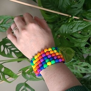 1 Cuff Bracelet, rainbow Diamondback Kandi kids glow square stitch.